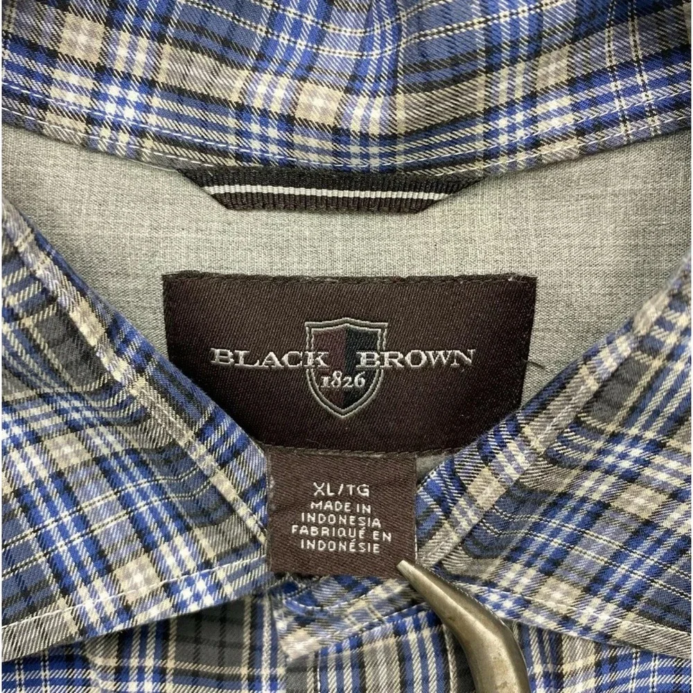 Black Brown 1826 Men's Button‎ Up LS Collared Shirt Size XL Multicolor Plaid euc